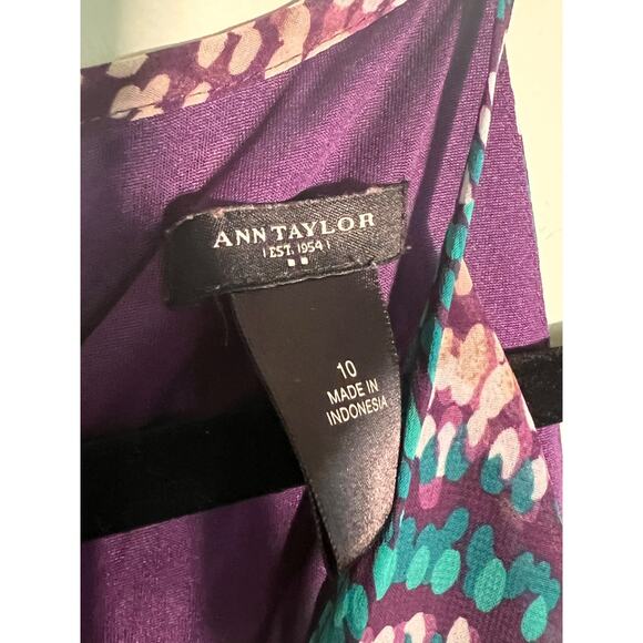ANN TAYLOR FACTORY Size 10 Purple Teal Sleeveless Lined Blouse Keyhole Ruffle - Picture 3 of 6